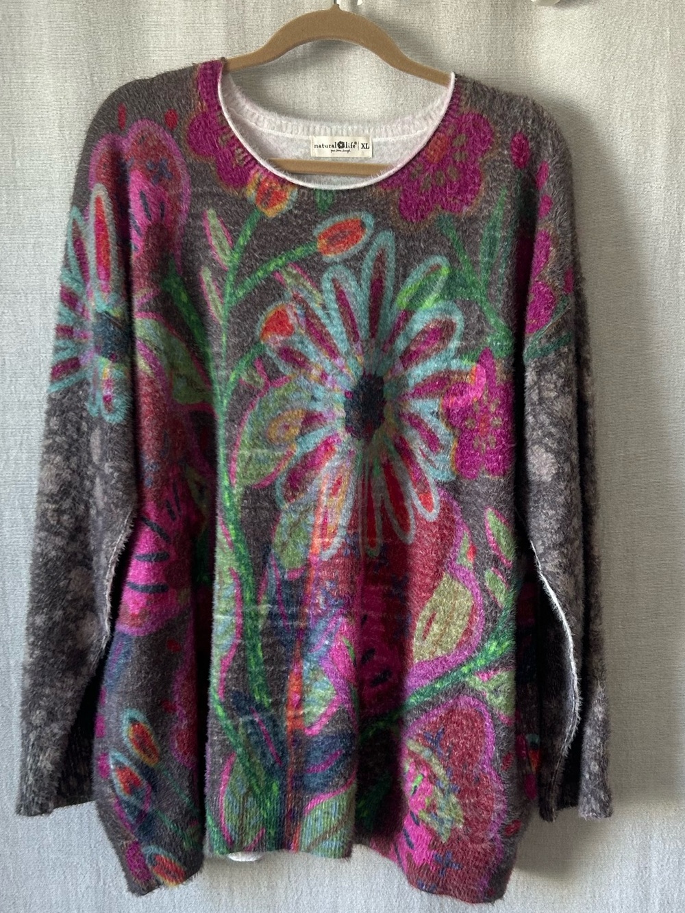 Natural Life Floral Cashmere Like Oversized Sweater Womens SZ X-Large Cozy Soft - Picture 3 of 8